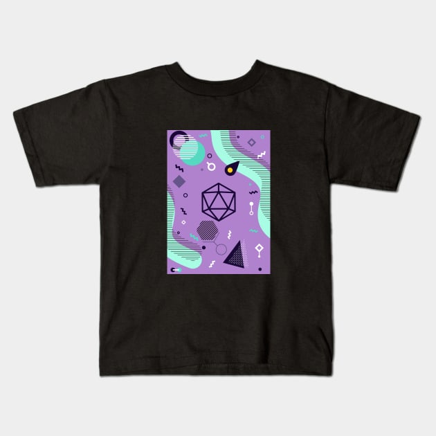 Polyhedral Dice Set Memphis Design Lavender Teal Tabletop RPG Kids T-Shirt by dungeonarmory